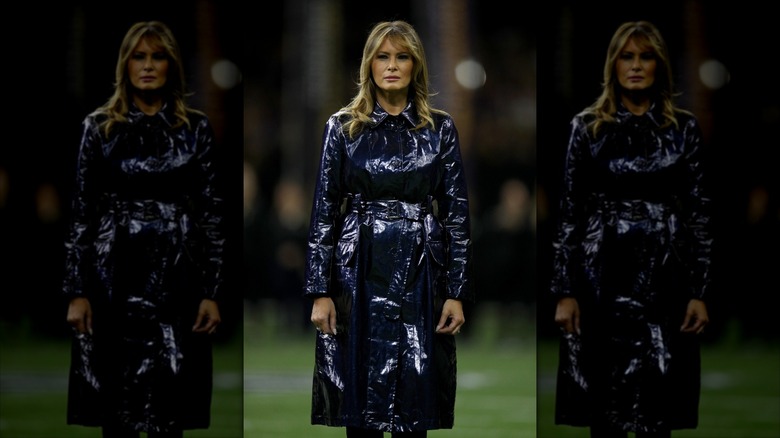 Melania Trump wearing a shiny coat