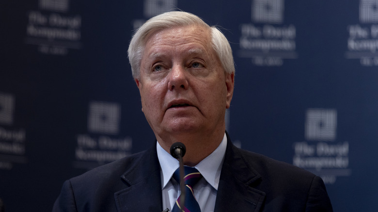 Senator Lindsey Graham speaking at a press conference on US-Israel relations
