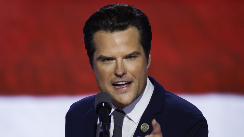 Matt Gaetz talking into microphone