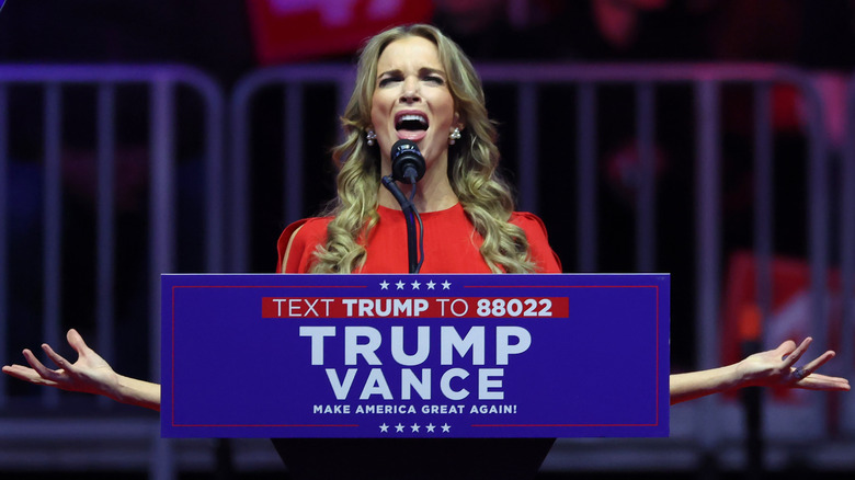 Media personality Megyn Kelly speaks at President-elect Donald Trump's victory rally at the Capital One Arena
